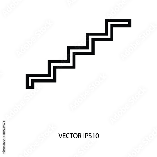 Simple black and white line art icon of a staircase going up
