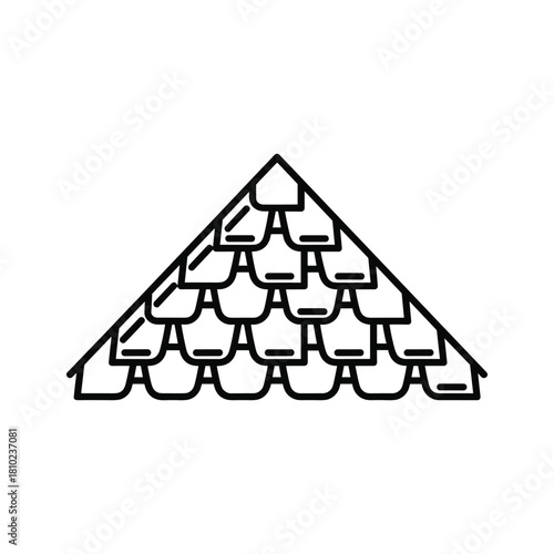 Simple black and white outline drawing of a triangular roof covered in shingles