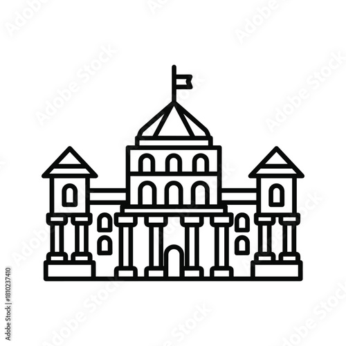 Stylized outline icon of a grand government building with columns and a dome