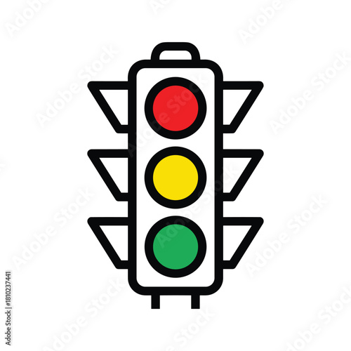 Simple illustration of a traffic light with red yellow and green signals on a white background
