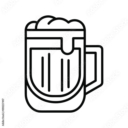 Stylized line art illustration of a frothy beer mug with bubbles and foam