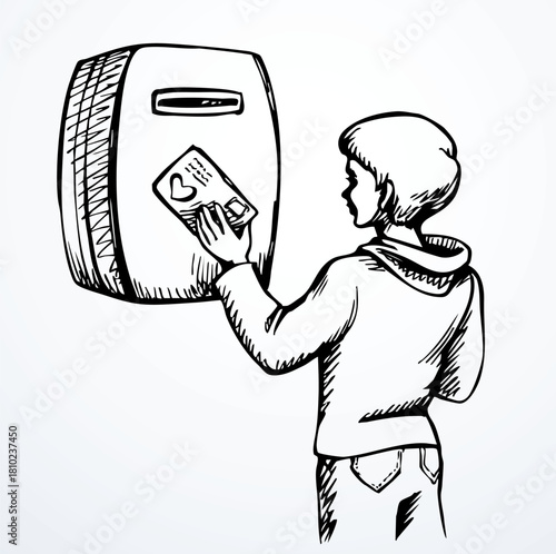 Vector drawing. Boy sends letter