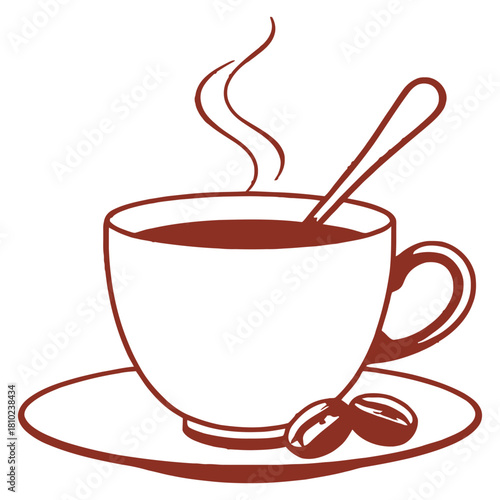 Hot Coffee Cup With Steaming Outline