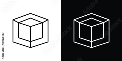 3D modeling icons pack. Set of black and white liner stroke symbols