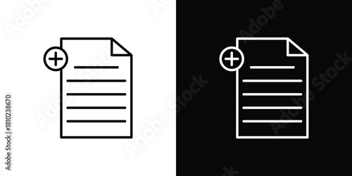 Add document icons pack. Set of black and white liner stroke symbols