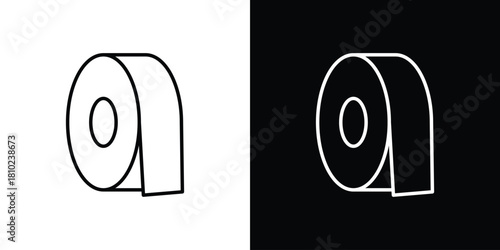 Adhesive tape icons pack. Set of black and white liner stroke symbols