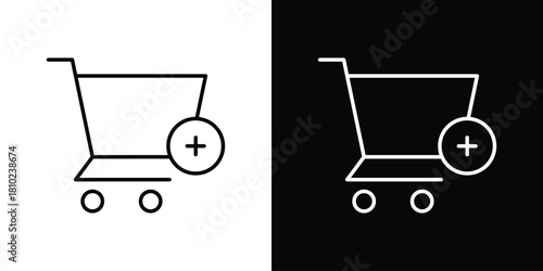 Add to cart icons pack. Set of black and white liner stroke symbols