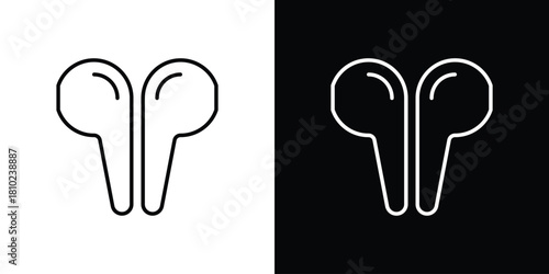 Air pods icons pack. Set of black and white liner stroke symbols