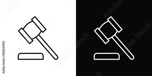Auction icons pack. Set of black and white liner stroke symbols