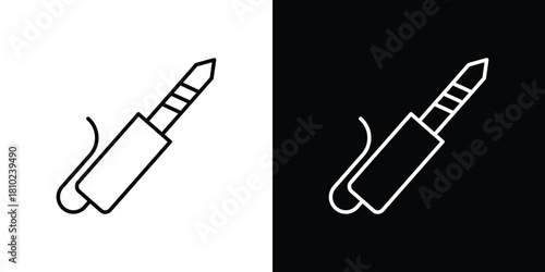 Audio jack icons pack. Set of black and white liner stroke symbols