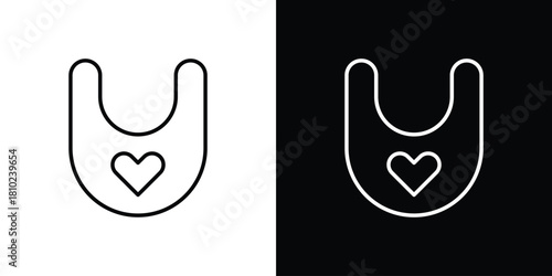 Baby bib icons pack. Set of black and white liner stroke symbols