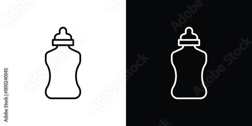 Baby milk bottle icons pack. Set of black and white liner stroke symbols