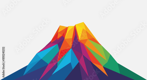 Abstract geometric mountain illustration with vibrant colors on white background