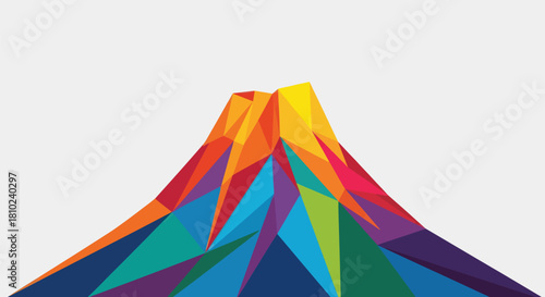 Abstract geometric mountain illustration with vibrant colors and white background