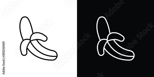 Banana icons pack. Set of black and white liner stroke symbols