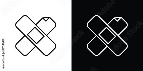 Band aid icons pack. Set of black and white liner stroke symbols