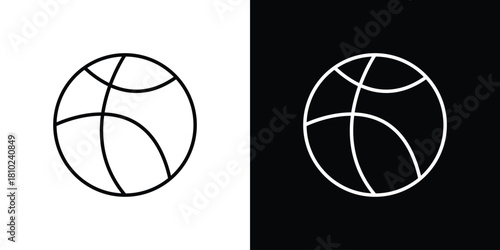 Basketball icons pack. Set of black and white liner stroke symbols