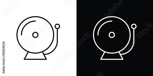 Bell school icons pack. Set of black and white liner stroke symbols