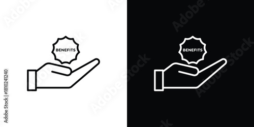 benefits icons pack. Set of black and white liner stroke symbols