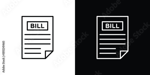 Bill paid icons pack. Set of black and white liner stroke symbols
