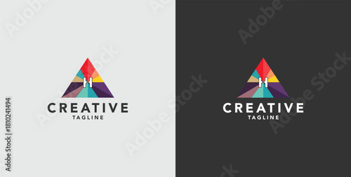 Digital colorful abstract icons, elements and symbols with initial H logo, template