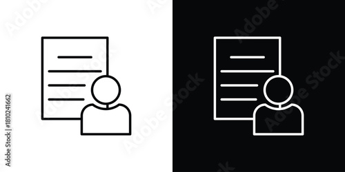 Biography icons pack. Set of black and white liner stroke symbols