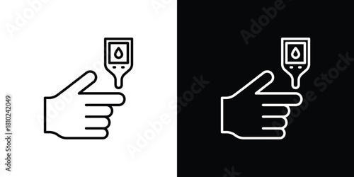 Blood sugar test icons pack. Set of black and white liner stroke symbols