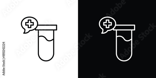 Blood test icons pack. Set of black and white liner stroke symbols