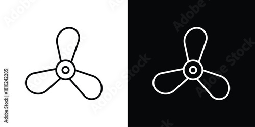 Boat screw icons pack. Set of black and white liner stroke symbols