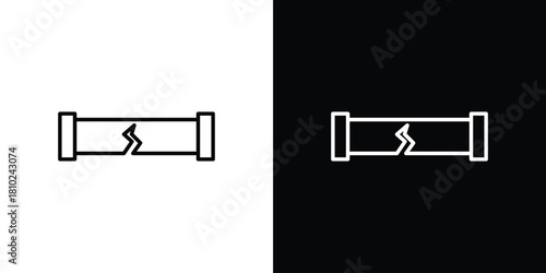 Broken pipe icons pack. Set of black and white liner stroke symbols