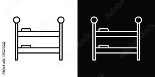 Bunk bed icons pack. Set of black and white liner stroke symbols