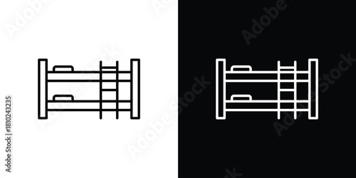 Bunk bed icons pack. Set of black and white liner stroke symbols