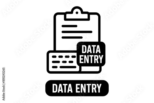 Digital data entry process concept showing a clipboard and computer keyboard interface