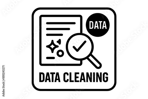 Data cleaning process icon showing document purification and quality check