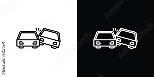 Car accident icons pack. Set of black and white liner stroke symbols