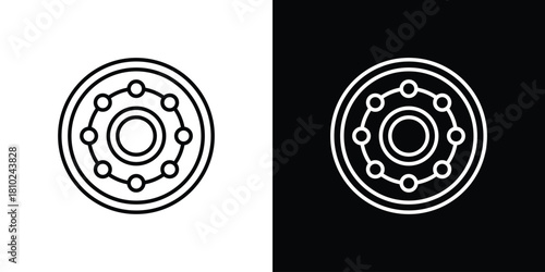 Car bearing icons pack. Set of black and white liner stroke symbols