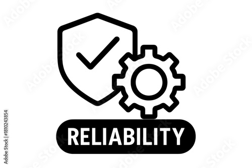 Secure shield with checkmark and mechanical gear symbol representing reliability