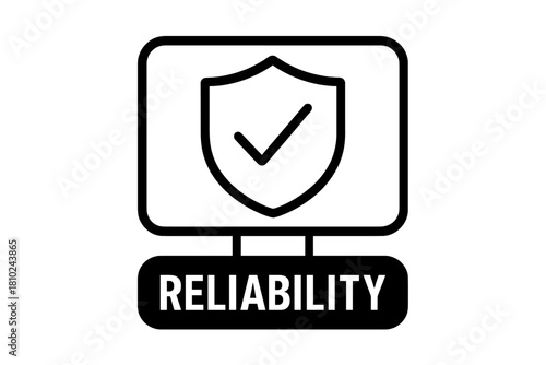 Digital system reliability security shield and confirmation checkmark symbol