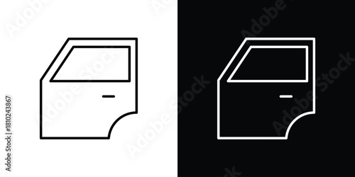 car door icons pack. Set of black and white liner stroke symbols