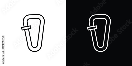 Carabiner icons pack. Set of black and white liner stroke symbols
