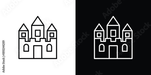 Castle icons pack. Set of black and white liner stroke symbols