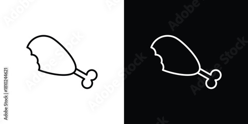 Chicken leg icons pack. Set of black and white liner stroke symbols