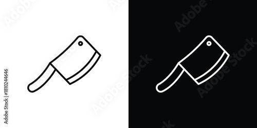 Chopper knife icons pack. Set of black and white liner stroke symbols