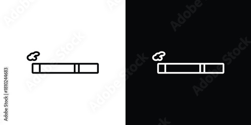 Cigarette icons pack. Set of black and white liner stroke symbols