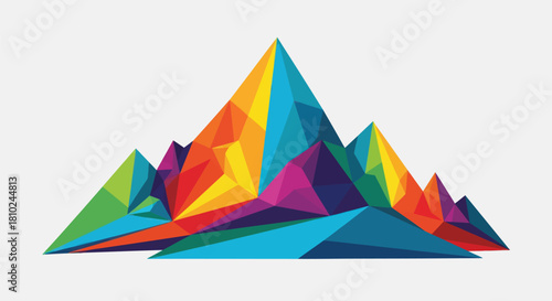 Abstract geometric mountain range in vibrant colors isolated on white
