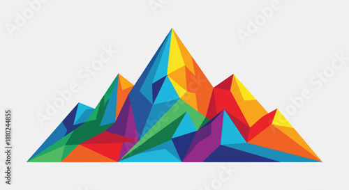 Abstract geometric mountain range in vibrant rainbow colors on white