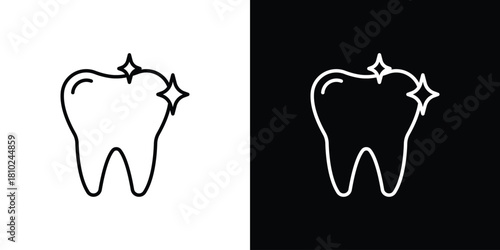 clean tooth icons pack. Set of black and white liner stroke symbols