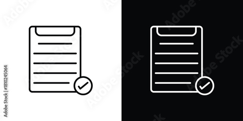 Clipboard check icons pack. Set of black and white liner stroke symbols