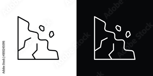 Cliff icons pack. Set of black and white liner stroke symbols