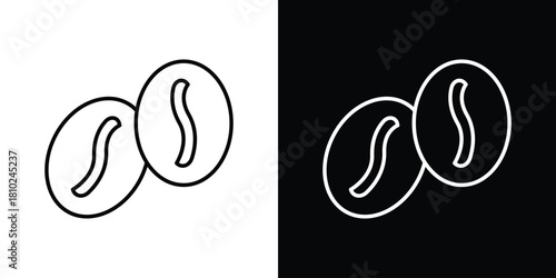 Coffee beans icons pack. Set of black and white liner stroke symbols